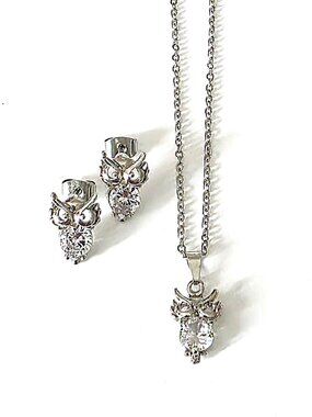 Owl crystal earring & pendant necklace set